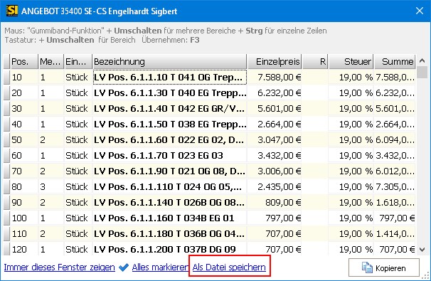 Supportanfrage Ein anderes Unternehmen benötigt den Inhalt eines Angebotes